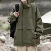 Chaqueta retro de otoño para hombre estilo japonés con cuello alto, parche de letras, prenda exterior casual holgada de moda, top para estudiante