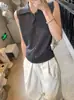 Top de punto ligero sin mangas con cuello polo multicolor de bambú y lino para relajar la tensión, chaleco nuevo de verano para mujer