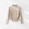 Dropshipping Nueva Primavera y Otoño Cuello Semi Alto Plisado Cola de Golondrina Manga Larga Color Sólido Top Interior con Elegante Camisa Base Ajustada