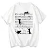 Camiseta unisex de manga corta con estampado de gato y notas musicales divertidas, de seda de leche, línea de pentagrama creativa, top holgado de moda musical