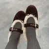 Zapatos Mary Jane de Lana de Cordero para Mujer Otoño Invierno Nueva Moda Bailarinas con Lazo Zapatos Peludos Zapatos de Algodón con Felpa para Mujer