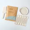 30 Conjuntos de Talheres e Pratos Descartáveis Biodegradáveis de Palha de Trigo, Conjunto de Prato Gota d'Água, Prato de Bolo e Garfo, Conjunto Três em Um