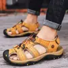 Sandalias de Playa para Hombre de Cuero Genuino, Punta Reforzada, Talla Grande Popular Transfronteriza, de Primera Capa, para Verano, Casual, al Aire Libre