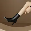 Hallazgos de Lujo a Buen Precio~Botas de Tacón de Aguja Apuntadas con Cremallera Lateral de Alta Calidad de 7 cm de Altura para Mujer, Botines Ajustados