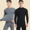Conjunto de Ropa Interior Térmica de Otoño para Hombre Cuello Redondo Cálido Capa Base de Algodón para Invierno Talla Grande