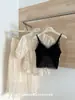Camisola de Encaje Francés de Longitud Media para Mujer, Tirantes Finos Ajustables, Espalda Bonita, Copas Fijas Integradas, Chaleco Básico para Mujer