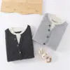 Suéter de lana sintética estilo coreano de dos piezas para niños y niñas, tejido de moda, suéter de punto con botones y cuello redondo, prenda interior