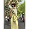 Traje Casual de Moda Amarillo Fluorescente Nuevo 2025 para Mujer, Temperamento de Alta Gama, Traje de Verano Adelgazante y Cubre-Carnes con un Conjunto Completo