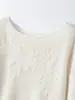 Estilo básico, suave e estético~ Suéter 100% caxemira para mulheres, gola redonda, base de tricô com aplique, top para usar em camadas