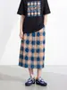 Falda Miyake de longitud media para el uso diario casual y para ir al trabajo, falda plisada recta holgada de cintura alta con bloques de color y lunares vintage