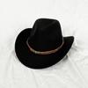 Sombrero de Jazz de Lana de Otoño e Invierno Cinturón Pirata de Metal Sombrero de Copa de Mezclilla Sombrero de Copa Enrollado Sombrero de Mezclilla Occidental para Hombre y Mujer