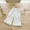 Estilo Miu Estilo Ballet Traje para Niñas Verano Cárdigan Calado Cárdigan de Punto Transpirable Pantalones Cortos de Encaje Blanco Crema