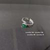 Anel de esmeralda de pavão brilhante banhado a ouro 18K Oito corações e oito flechas Zircon Emerald Flower Full Diamond Ring Earrings