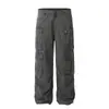 Jeans de trabajo de color liso para hombre, marca de moda, versátiles, estilo high street, fluidos, vintage, casual, corte slim, corte recto, pantalones largos multibolsillos