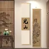 Nueva pintura colgante de rollo de madera maciza estilo chino con caligrafía Zen y motivos de paisaje, pintura decorativa de doble panel, tira larga vertical para sala de té o vestíbulo