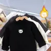 Camiseta de base infantil 2024 outono e inverno novo estilo ocidental todas as combinações top meninos e meninas forrado de fleece suéter grosso manga longa roupas infantis