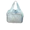 Bolsa de Tocador Abierta de Cuadros Azules Casual Gran Capacidad Compartimento Tridimensional Bolsa de Cosméticos Portátil para Viaje Bolsas de Cosméticos