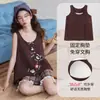 Pijama de Chaleco de Algodón Puro Estilo Nuevo de Verano con Almohadillas en el Pecho para Mujer, Conjunto de Dos Piezas Dulce y Lindo de Ropa para el Hogar de Niñas con Dibujos Animados