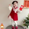Conjunto de forro polar Cheongsam Estilo Chino Nuevo para Niñas Invierno 2025 Nuevo Atuendo de Año Nuevo Estilo Chino Rojo Cálido para Niñas