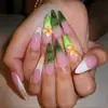 WM-506 Flor de Coco Blanca Uñas Postizas Perro Pequeño Puntiagudas Estilo Europeo Americano Hawaiano Chica Popular Uñas Francesas Usables Piezas de Uñas Al Por Mayor