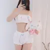 Lingerie Fofa Padrão de Animação Alças de Ombro Menina Japonesa Suave Rosa Preto Leite Seda Pelúcia Conjunto de Sutiã Sem Alças Qq