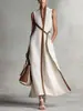 Vestido Largo Elegante de Verano 2026, Estilo Nuevo Transfronterizo Europeo y Americano, Cuello Alto, Sin Mangas, Bloques de Color, Cuello en V, Ceñido a la Cintura