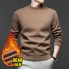 Fábrica Directa Suéter de Otoño e Invierno para Hombre de Cuello Alto Medio Forrado de Polar de Alta Calidad Color Sólido Versátil Cálido Camiseta de Punto para Base