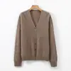 Gang Mi Apparel / Cardigã Pesado de Caxemira Dourada Escovada Feminino Gola V Felpudo Macio Luxuoso Malha Escovada de Fio Longo