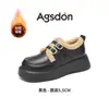 Mocassins Augu Shiden Preto para Mulheres 2026 Novo Estilo de Inverno com Pelúcia Sola Grossa Peludos Sapatos de Uma Sola Estilo Britânico Sapatos Pequenos de Couro