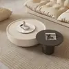 Mesa de Centro Extensível para TV Combinação Pequeno Apartamento Estilo Creme Redonda Moderna Minimalista Sala de Estar