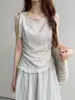 GemingGuangzhou Shisanxing Colete de Retalhos de Verão com Gola Redonda Moda Sem Mangas Camiseta Top para o Dia a Dia para Mulheres Bn301