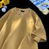 Camiseta Redonda Bordada Arcoíris para Hombre Marca de Moda Cuello Pequeño Estilo Americano Manga Corta Verano Corte Limpio Manga Media Pesada