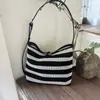 Bolso de Mano Cruzado 2026 Estilo Nuevo con Tiras Tejidas Rayadas de Gran Capacidad Casual Bolso de Hombro Bolso Tote Casual de Moda
