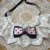 Gola falsa de renda com laço estilo coreano para pet, babador de renda, acessório xadrez para cachorro, babador para gato, cachecol para buldogue francês