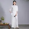 Traje Zen de Lino de Ramio para Mujer para Meditación y Ceremonia del Té Traje Zen con Cuello Cruzado para Laicos en Verano