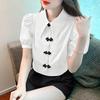 Verão Design Nicho Novo Estilo Chinês Leve Estilo Nacional Camisa de Botão Feminina Manga Curta Solta Versão Grande Plus Size mm Gordo Top