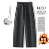 Pantalones Grises de Pierna Ancha Estrecha para Mujer, Nuevo Estilo Otoño e Invierno 2026, Cintura Elástica, Pantalones Casuales con Forro Polar, Pantalones Rectos de Pierna Banana