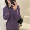 Suéter con Capucha Morado de Alta Gama para Mujer, Nuevo Estilo Otoño e Invierno 2025, Suave y Acogedor Top de Punto para Abrigo o Capa