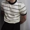 Camiseta de punto con cuello redondo y rayas horizontales para hombre Estilo casual de negocios Para ir al trabajo Estilo americano Retro Versátil Media manga