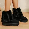 Botas de neve femininas com listras de pelo, sapatos casuais de camurça com sola grossa, confortáveis, quentes para outono e inverno, tamanho grande, comércio exterior
