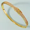 Pulsera de Moda Transfronteriza con Circonita Microincrustada, Estilo Simple Europeo y Americano, Pulsera con Cierre Completo de Diamante Dorado, Joyería Versátil de Lujo Ligero que No se Desvanece
