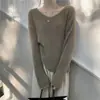 Estilo perezoso suéter corto suave de cuello en V para mujer primavera otoño invierno prenda interior ajuste ceñido imitación visón terciopelo tejido de punto base top