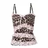Europeu e Americano Y2K Desejo Puro Harajuku Sexy Estampa de Leopardo Renda Ajustada Sexy Laço Camisola Regata Feminina Atacado