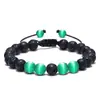 Pulseira de Pedra de Lava com Contas de Olho de Gato Verde Pulseira Ajustável para Yoga e Meditação Difusor de Óleo Essencial Unissex Joia Artesanal Curativa para Homens e Mulheres Pulseira Estilosa e Relaxante com Ajuste Ajustável