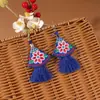 Pendientes de Tela Estilo Étnico Retro Bordados a Mano Flor Larga Borla Pendientes de Viaje Yunnan Guizhou Venta al por Mayor