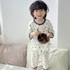 Pijama de Verão Fino Infantil, Roupa de Casa Sem Costura, Conjunto Respirável para Meninos e Meninas para Ar Condicionado, Manga 7/8 e Calça