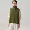 Colete Feminino de Cashmere Sem Mangas Gola Meia Alta com Zíper Fio Duplo Espessado Cor Sólida Design com Fenda Pulôver Manto