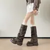 Botas de montaria femininas de cano alto com sola grossa, novas botas western outono e inverno 2026, botas longas com salto bloco retrô para mulheres baixinhas
