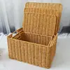 Cesta de almacenamiento de ratán para el hogar, cesta de almacenamiento de artículos varios de escritorio, cesta de ropa de imitación de ratán, cesta tejida a mano, cesta de almacenamiento