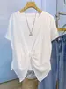 Camiseta da Moda para Mulheres Verão 2026 Nova Estilosa Juvenil Versátil Disfarça Barriga Emagrecedor Patchwork Falso de Duas Peças Top